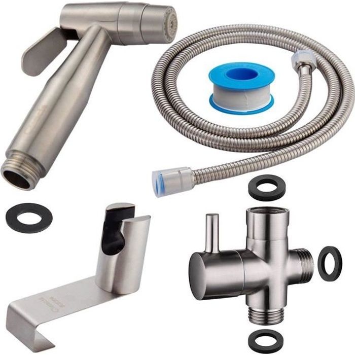 Bidet - TECMOLOG - Acier inoxydable - Nickel brossé - Installation suspendue - Douchette WC