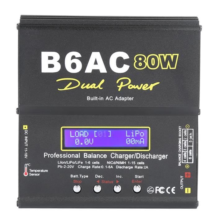 Chargeur de batterie B6AC 80W avec écran LCD pour Li-ion Li-Po NiCd Ni-MH RC batterie - TMISHION