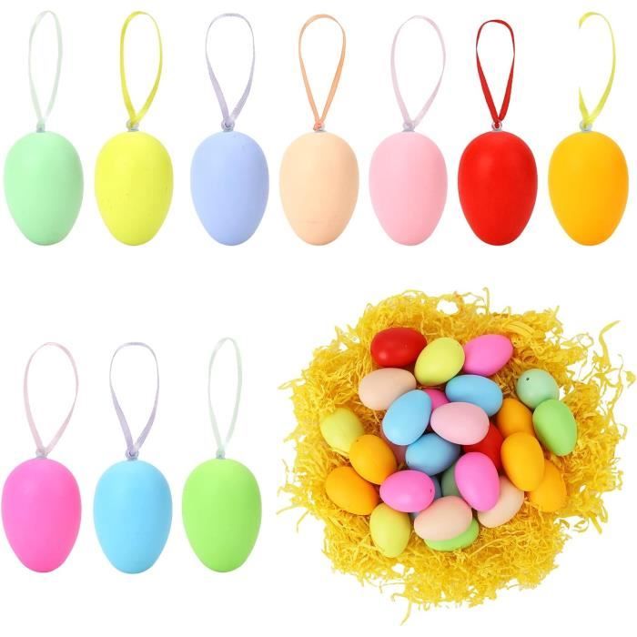 Lot 50 Œufs De Pâques En Plastique à Suspendre – 10 Couleurs – 6 X 4 Cm – Résistants Et Réutilisables – Déco Extérieur