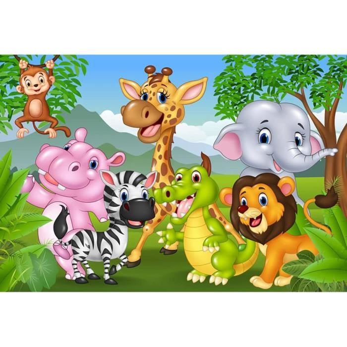 Toile De Fond Photo 1,5x1 M Thème Jungle Animaux - Pour Anniversaire Bébé, Décoration Fête, Fond Studio