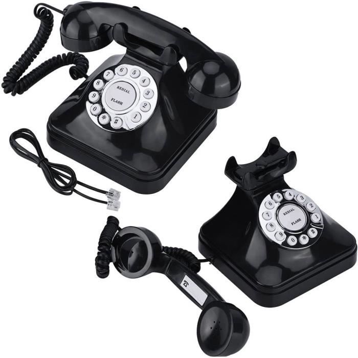 Téléphone Fixe Vintage Noir – Style Rétro, Multifonction – Décoration Maison Ou Utilisation - 1