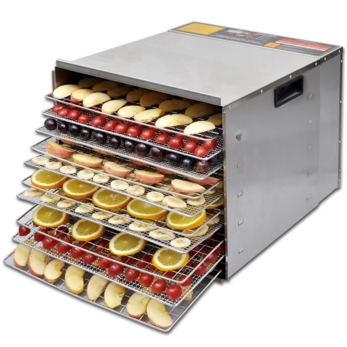 Déshydrateur Alimentaire 6 Plateaux Inox - 400W, Température 30-90°C, Timer 12h