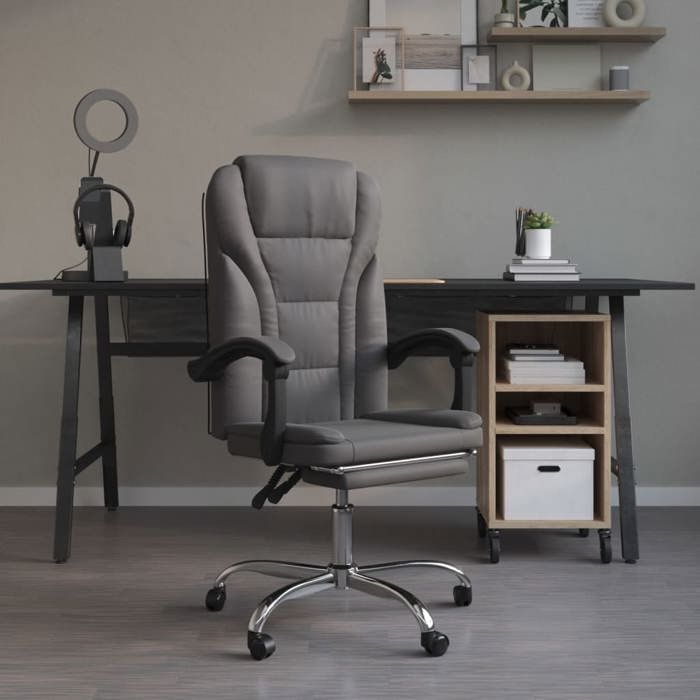 vidaXL Fauteuil Inclinable de Bureau Chaise Pivotante avec Dossier et Repose-pied Réglables Siège de Bureau Moderne Gris 349699 vidaXL Fauteuil Inclinable de Bureau Chaise Pivotante avec Dossier et Repose-pied Réglables Siège de Bureau Moderne Gris 349699
