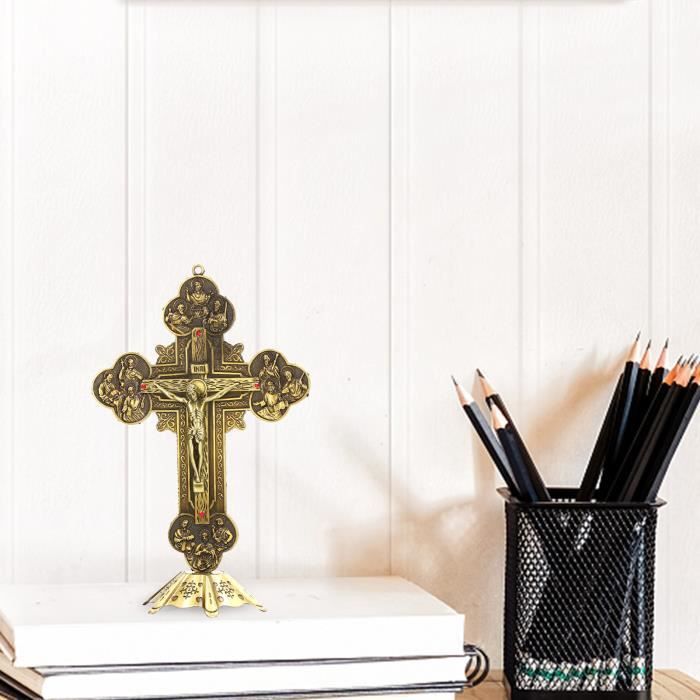 Croix Debout En Bois Avec Base Magnétique - Crucifix De Prière Et Décoration Religieuse Pour Autel