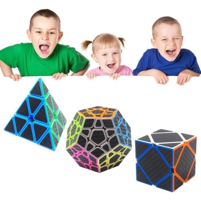 Pack 5 Cubes De Vitesse Coolzon – Pyraminx, Megaminx, 2x2, 3x3, 4x4 – Autocollants Carbone – Idéal Débutant & Expert