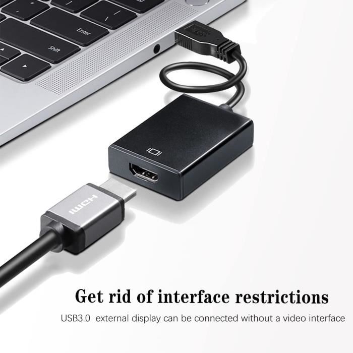 Adaptateur USB Vers HDMI Hmrope - Convertisseur USB 3.0/2.0 Vers HDMI 1080p Full HD Pour PC Et HDTV - Idéal Pour Multi-écrans Windows XP/7/8/8.1/10