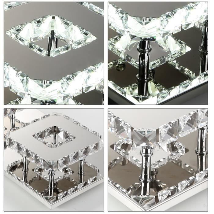 Plafonnier led ronde cristal pour chambre à coucher salon foyer salle à manger moderne luxe acier inoxydable plafonnier cristal | Lumeers