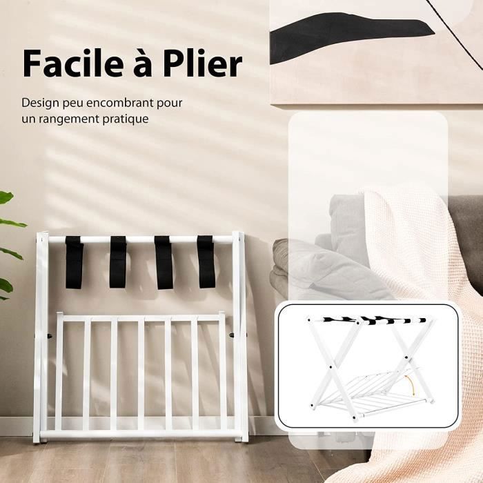 Portavaligie Pieghevole COSTWAY - 2 Ripiani, In Metallo, Capacità 60kg, Per Hotel E Viaggi, Nero - Foto 7