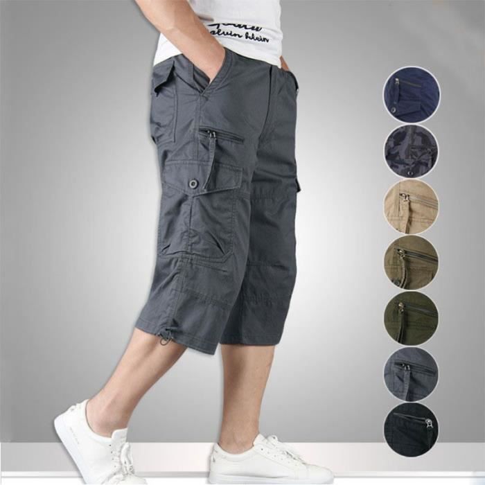 Short Cargo Sport Homme RUIRUILICO - Bermuda Multi-Poches Décontracté Été Running Jogging