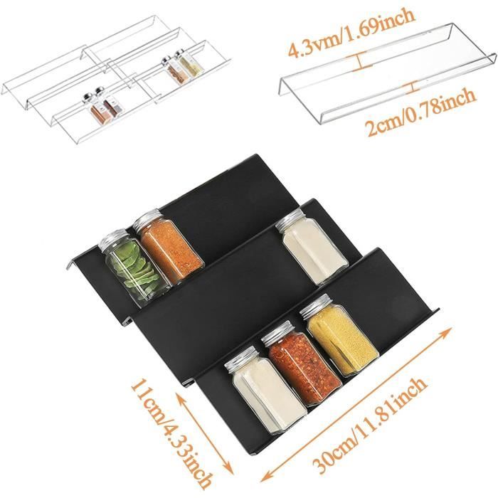 ZDDLOINP - Organisateur D'épices 4 Niveaux Extensible Pour Placard - Rangement Cuisine Métal Noir - Jusqu'à 48 Pots - Dimensions 34x25,5x17,5 Cm