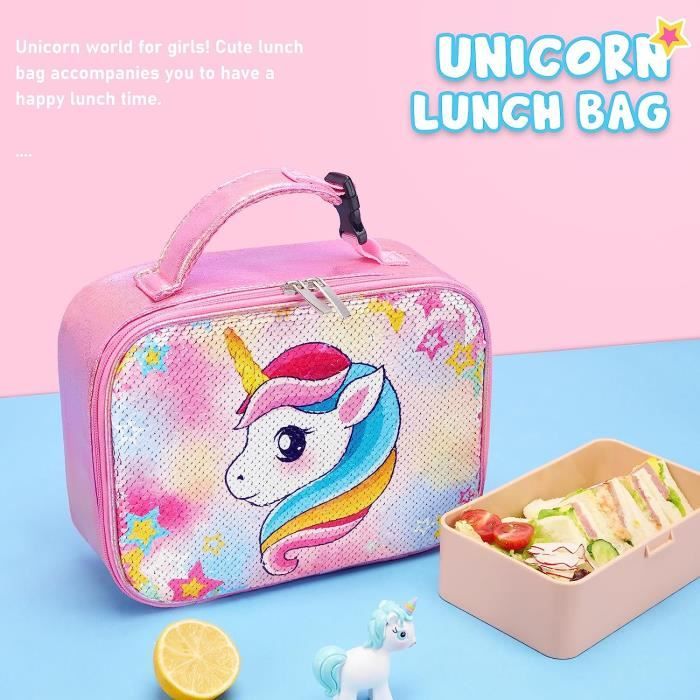 Sac Repas Isotherme Enfant - Licorne Rose - Capacité 23x19x14cm - Garde Le Chaud Et Le Froid - Pour école Et Pique-nique