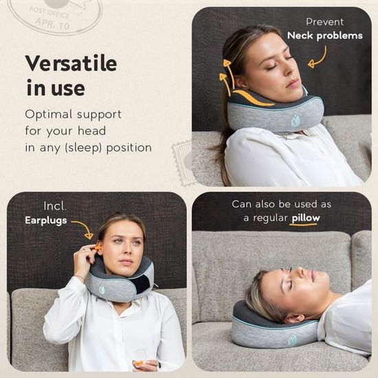 Oreiller De Voyage SNUGL - Mousse à Mémoire De Forme - Cou Gris - Utilisé 1 Fois