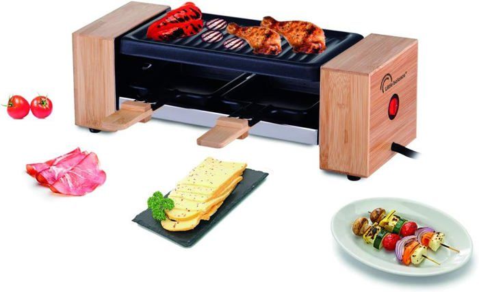 LITTLE BALANCE 8614 Raclette Duo Meuuuh...!, Appareil à Raclette 1/2 Personnes, Grill Amovible, 2 Spatules + 2 Planchettes, Sans PFAS, Antiadhésif, 320W, Blanc