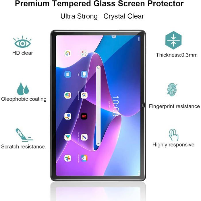 Protection écran Verre Trempé Pour Lenovo Tab M10 3e Génération 10,1" - Lot De 2, Dureté 9H, 0,33 Mm, Haute Transparence - 2