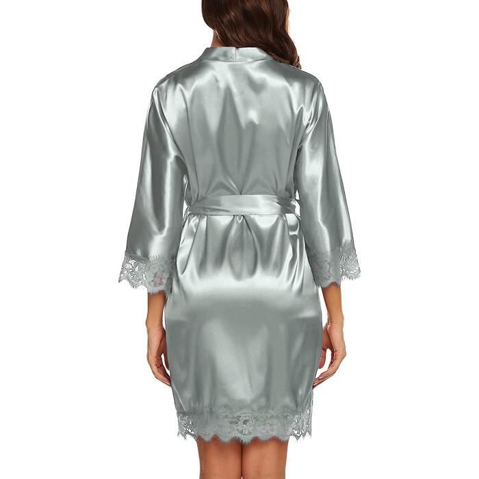 Peignoir de bain peignoir femme Peignoir Satin Soie Femme Oblique Col V Court Kimono Robe de Demoiselle d honneur M gris Cdiscount Maison