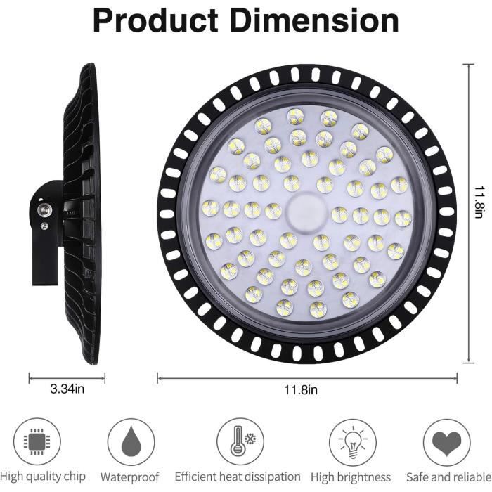 Projecteur LED UFO High Bay 100W 10000LM – 6000K Blanc Froid – Dimmable – IP65 Étanche – Idéal Usine, Garage, Atelier Extérieur