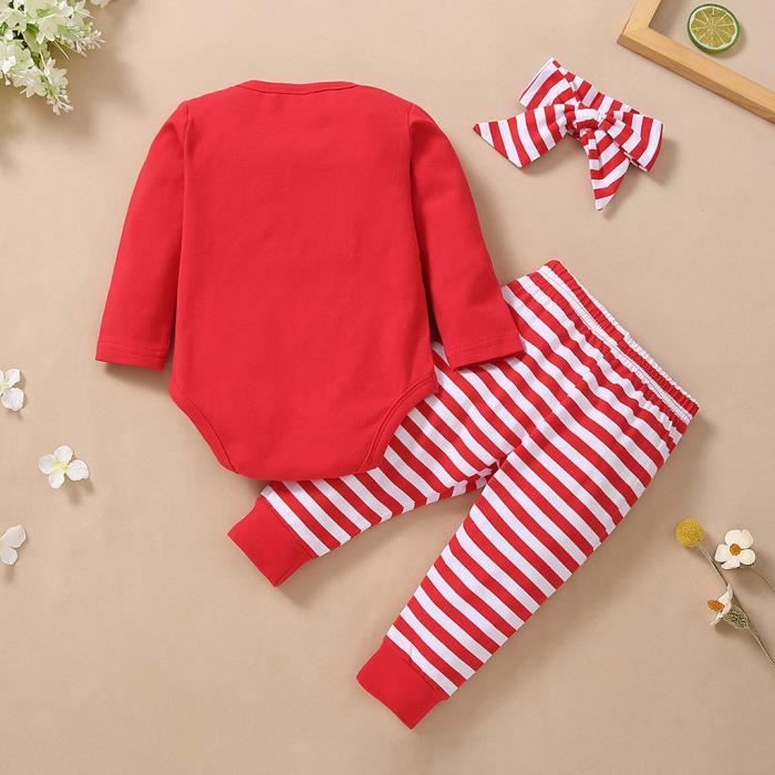 Le maillot de corps Nouveau ne bebe fille a manches longues dessin anime de Noel Body barboteuse ensemble de pantalons a rayures Rouge Cdiscount Pret a Porter