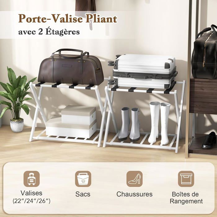 2 Porte-valises Pliants COSTWAY - Support Métal 60kg, 43x68x56cm, Noir