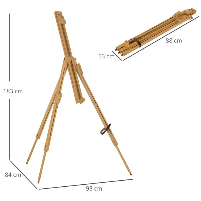 Chevalet Portable Exerz En Hêtre - Hauteur Réglable Jusqu'à 191 Cm - Avec Bac à Outils - Pour Artistes