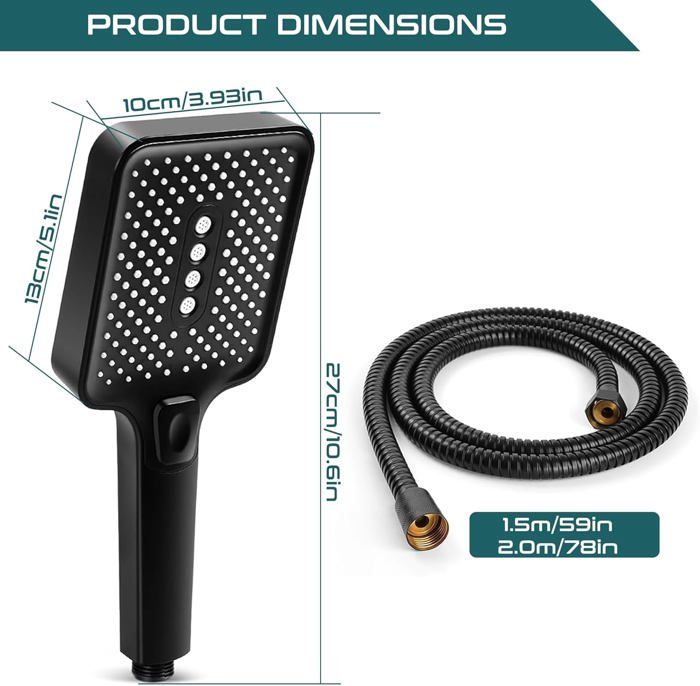 Heyalan Pommeau De Douche 2-en-1 En Laiton Noir Mat - Avec Flexible Et Support Mural - Haute Pression