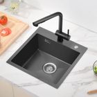 Évier à encastrer en acier inox noir 304 - AURALUM PRO - 45x45x19 cm - avec système de drainage et accessoires