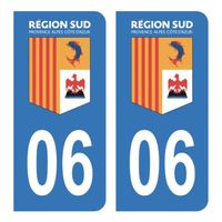 Autocollants Stickers plaque immatriculation voiture auto département 06 Alpes-Maritimes Logo Région SUD