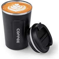 Mug isotherme à emporter,acier inoxydable avec couvercle,Tasse à café,Coupe,Coupe thermos - 380 ml - Anti-fuite - Sans BPA - Noir