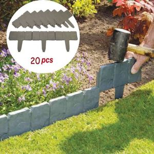 BORDURE Bordures pour Jardin Plastique Bordure de Pelouse Jardin Imitation Pierre Clôture de Bordure 20 Pièces Gris