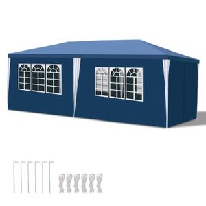 TONNELLE - BARNUM Izrielar Tonnelle de jardin réception avec parois latérales fenêtres Fête Camping portable Bleue 3x6m TENTE DE DOUCHE