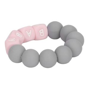 ANNEAU DE DENTITION Mothinessto bracelet de dentition en silicone Bracelet de perles en Silicone pour bébé, lettre colorée, puericulture jouet Gris