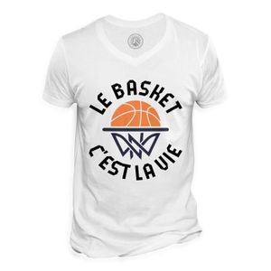 T-SHIRT T-shirt Homme Col V Le Basket c'est la Vie Sport Basketball Ballon