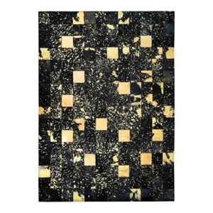 TAPIS DE COULOIR CUIR PREMIUM GOLD - Tapis recyclé cuir éclats 120 x 170 cm Noir/Or