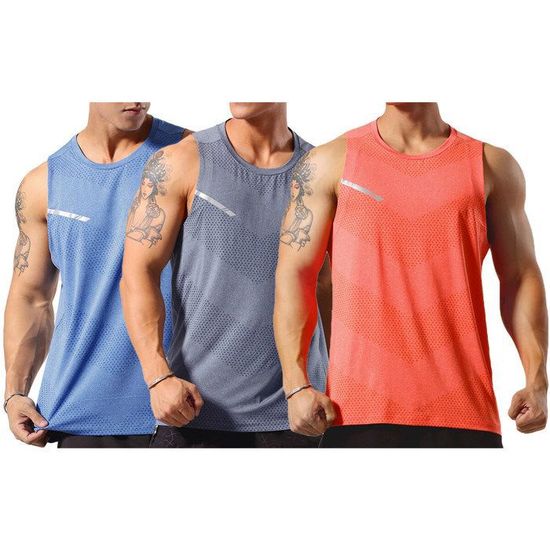 Lot 3 Débardeurs Sport Homme Sans Manches - Séchage Rapide, Respirant, Muscle Fit - Gym, Fitness, Course - Allthemen