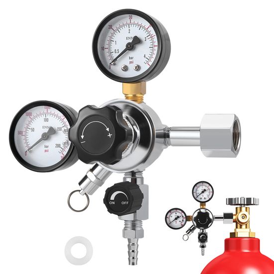 équipement Brasserie Amateur Détendeur CO2 Double Manomètre - Laiton - 0-80PSI/0-3500PSI - Pour Brassage Bière Et Bars Régulateur CO2 Laiton