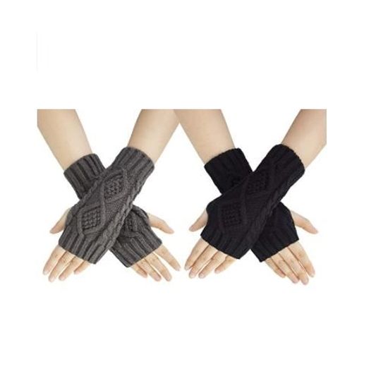 2 paires demi doigts Gants Mitaines Gants Femme Hiver Tricotés Chaud Simples Elegants