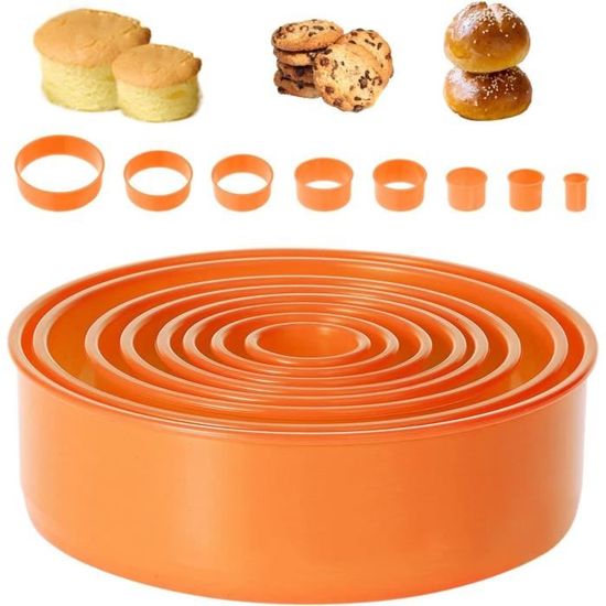 Lot De 8 Anneaux à Dessert Ronds Avec Presse Et Base - Emporte-pièces Pour Gâteaux Et Mousse