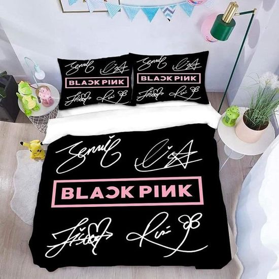 Parure De Lit Enfant Black Pink | Housse De Couette + Taies D'oreiller | Taille King 220x240 Cm | Coton Tencel, Impression 3D