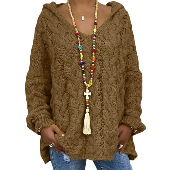 Minetom Femme Automne Hiver Pulls Col V Sexy Croisé Dos Nu Kaki - Prêt-à-Porter