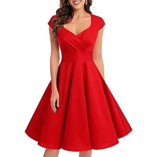 Robe Femme de Cocktail Vintage Rockabilly MARQUE Modele Sans Manches Col Carre Rouge Rouge Cdiscount Pret a Porter