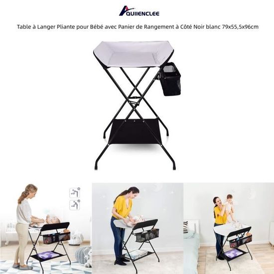 WEBABY Table à Langer Pliante Noir Et Gris - Compacte Avec Rangements Intégrés