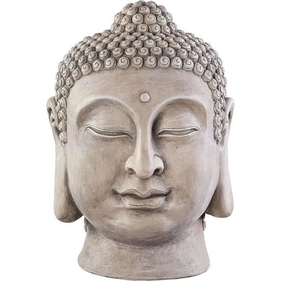 Figurine De Jardin Bouddha En Pierre Artificielle Argenté Noir Statue De Feng Shui Zen Décoration Intérieur Et Extérieur Résine Grande (33 Cm Laotique