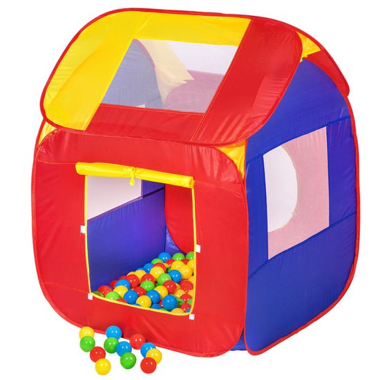 TECTAKE Piscine à balles Cabane Maison Tente Pop-Up de Jeux pour Enfant 86 cm x 84 cm x 102 cm - Multicolore