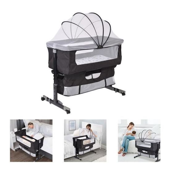 Lit Cododo 4 En 1 Bébé – Berceau Nouveau-né 0-6 Mois, 7 Hauteurs, Matelas + Moustiquaire