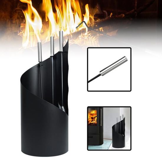 VEVOR Ensemble outils de cheminee 5 PCs, ensemble serviteur de cheminee en fer forge avec support a cinq branches, pince, pelle a cendres, brosse, tisonnier, pour interieur/exterieur, noir et laiton VEVOR Ensemble outils de cheminee 5 PCs, ensemble serviteur de cheminee en fer forge avec support a cinq branches, pince, pelle a cendres, brosse, tisonnier, pour interieur/exterieur, noir et laiton