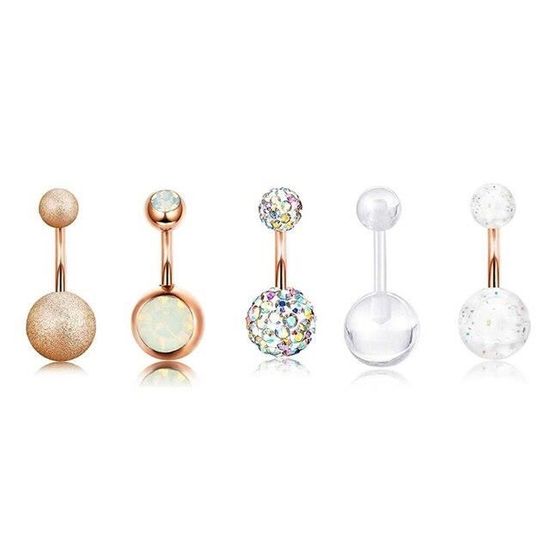 Kakonia 6 Anneaux De Nombril Balancés Or Rose - Acier Chirurgical 14G, Bijoux De Piercing Sexy Pour Femmes