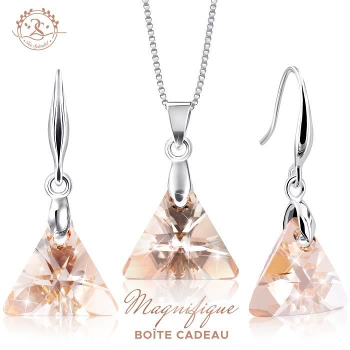 Parure De Bijoux En Cristal Autrichien - Pendentif, Chaîne Et Boucles D'oreilles - Neuf Argenté
