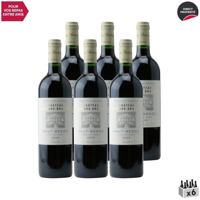 Château Bertrand Braneyre Vieilles Vignes Rouge 2015 - Lot de 6x75cl - Vin Rouge de Bordeaux - Appellation AOC Haut-Médoc