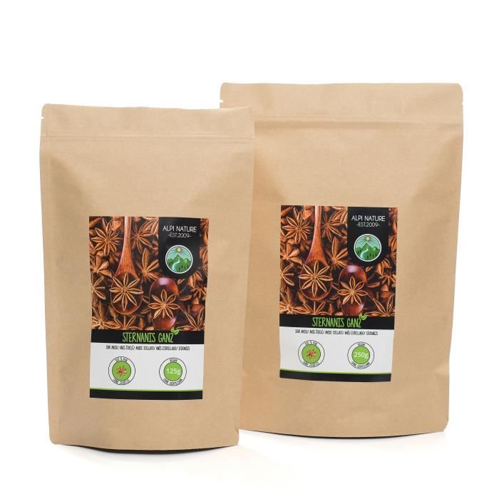 Anis étoilé entier (125g), capsules entières d'anis étoilé, 100% naturel, thé d'anis étoilé bien sûr sans additifs, anis étoilé