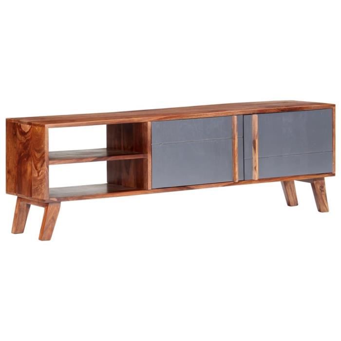 Meuble TV Gris 140x30x45 cm Bois massif418