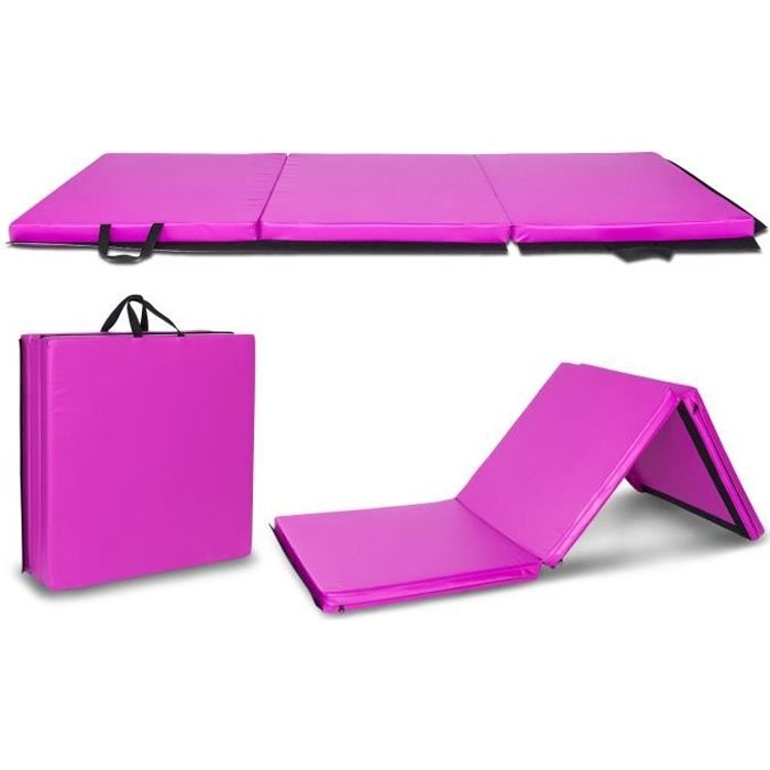 Bonnlo Tapis d'aérobic d'exercice de gymnastique pliable Tapis de culbutage en cuir PU - 180 x 60 x 5cm - Violet